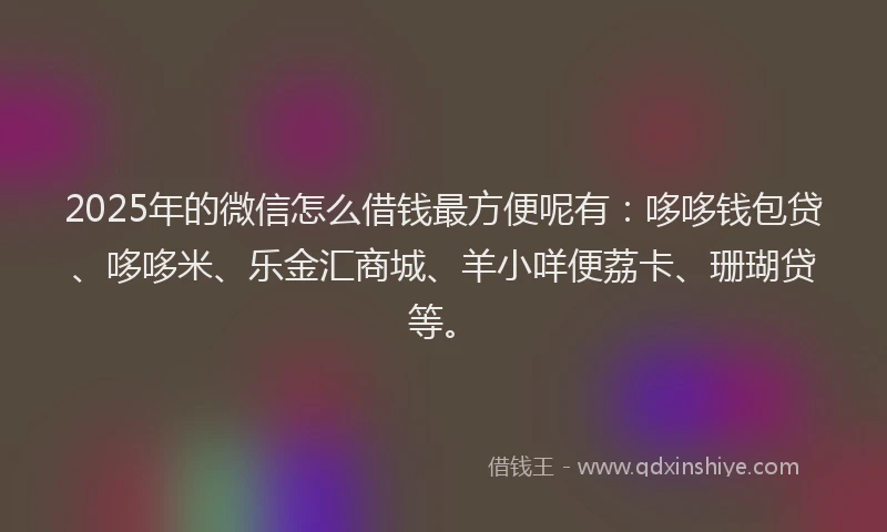 2025年的微信怎么借钱最方便呢有：哆哆钱包贷、哆哆米、乐金汇商城、羊小咩便荔卡、珊瑚贷等。