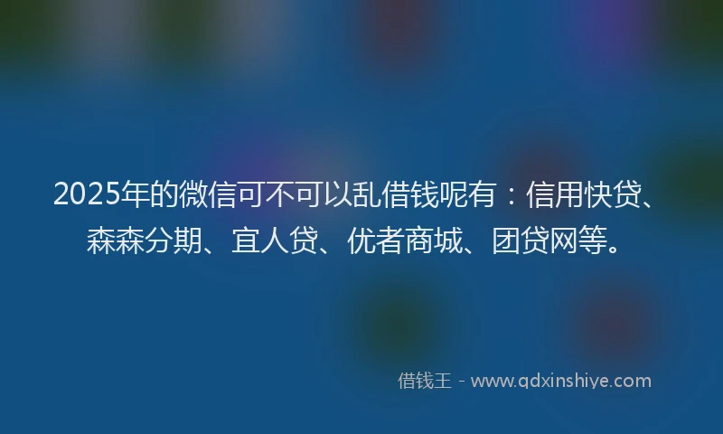 2025年的微信可不可以乱借钱呢有：信用快贷、森森分期、宜人贷、优者商城、团贷网等。