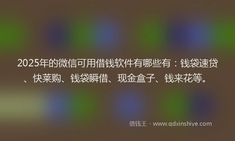 2025年的微信可用借钱软件有哪些有：钱袋速贷、快莱购、钱袋瞬借、现金盒子、钱来花等。