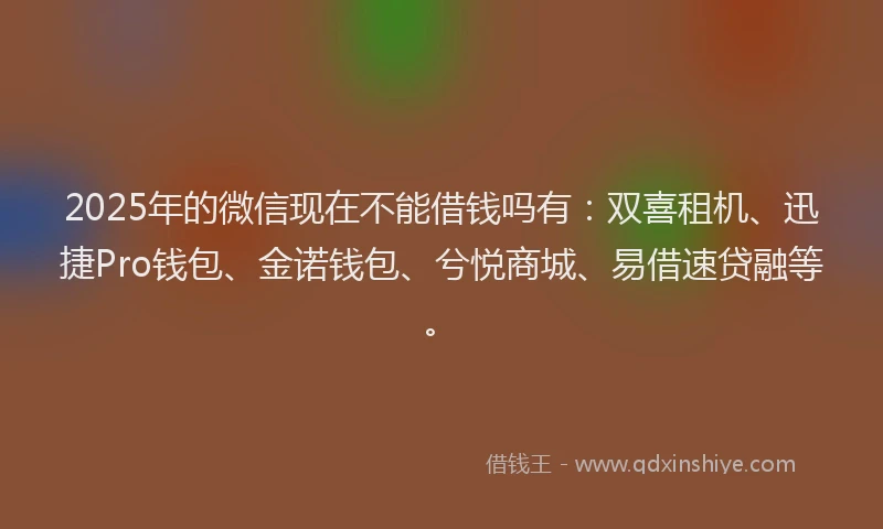 2025年的微信现在不能借钱吗有：双喜租机、迅捷Pro钱包、金诺钱包、兮悦商城、易借速贷融等。