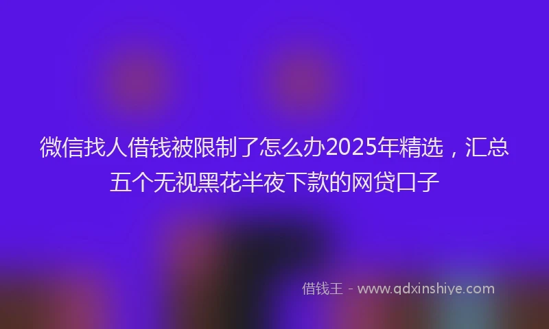 微信找人借钱被限制了怎么办2025年精选，汇总五个无视黑花半夜下款的网贷口子