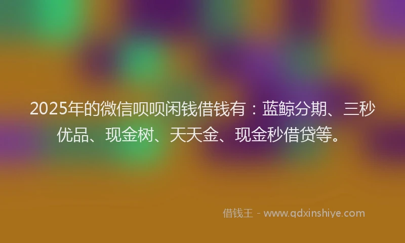 2025年的微信呗呗闲钱借钱有：蓝鲸分期、三秒优品、现金树、天天金、现金秒借贷等。