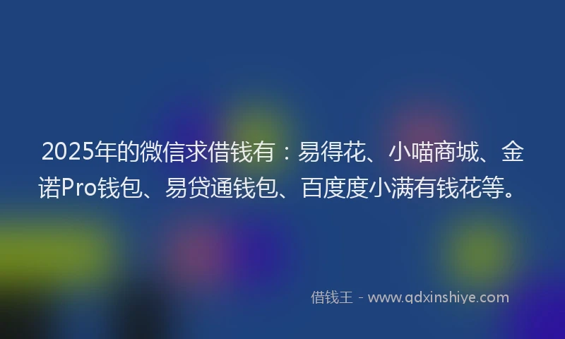 2025年的微信求借钱有：易得花、小喵商城、金诺Pro钱包、易贷通钱包、百度度小满有钱花等。