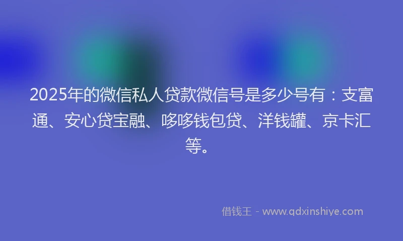 2025年的微信私人贷款微信号是多少号有：支富通、安心贷宝融、哆哆钱包贷、洋钱罐、京卡汇等。