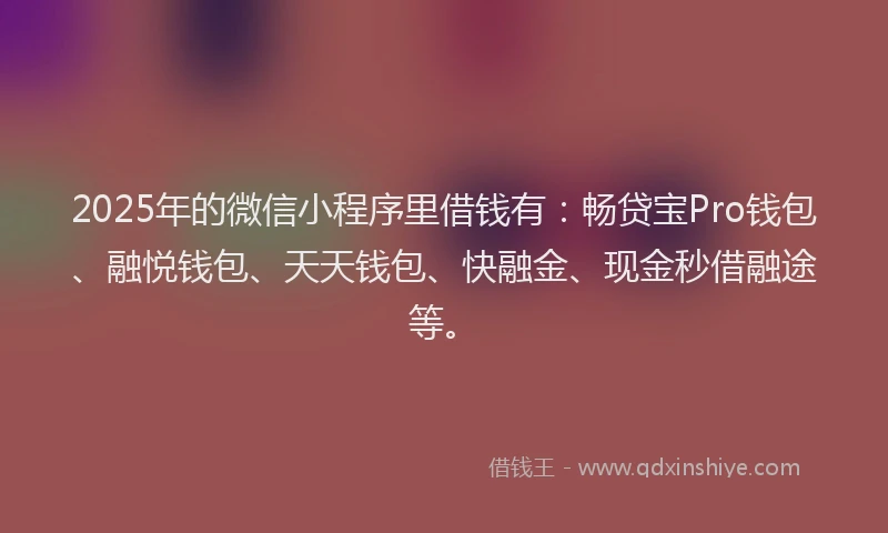 2025年的微信小程序里借钱有：畅贷宝Pro钱包、融悦钱包、天天钱包、快融金、现金秒借融途等。