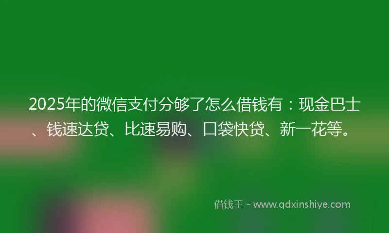 2025年的微信支付分够了怎么借钱有：现金巴士、钱速达贷、比速易购、口袋快贷、新一花等。