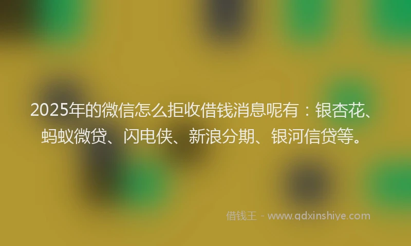 2025年的微信怎么拒收借钱消息呢有：银杏花、蚂蚁微贷、闪电侠、新浪分期、银河信贷等。