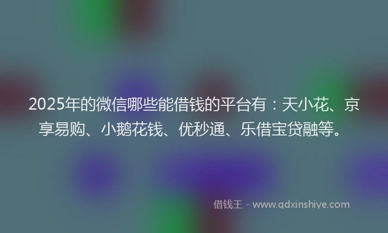 2025年的微信哪些能借钱的平台有：天小花、京享易购、小鹅花钱、优秒通、乐借宝贷融等。