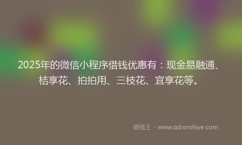 2025年的微信小程序借钱优惠有：现金易融通、桔享花、拍拍用、三枝花、宜享花等。