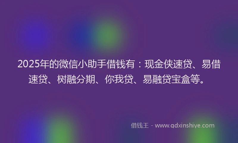 2025年的微信小助手借钱有：现金侠速贷、易借速贷、树融分期、你我贷、易融贷宝盒等。