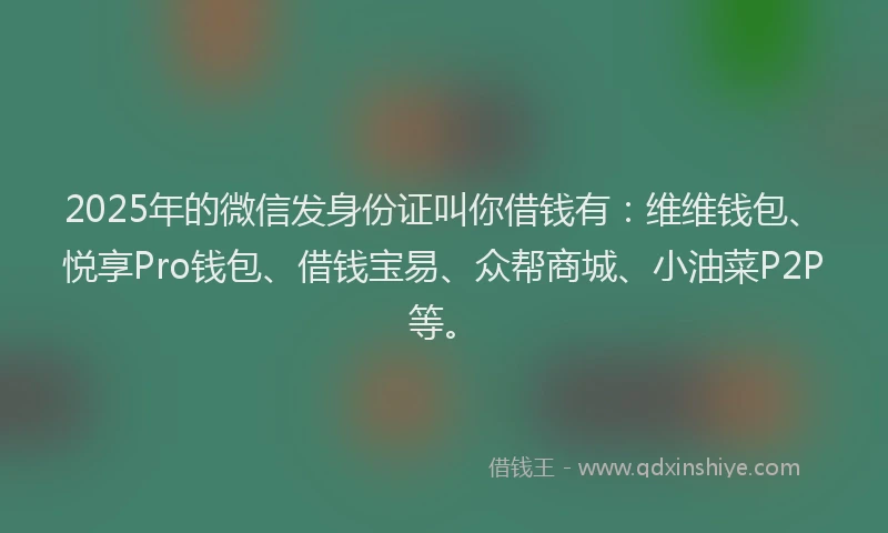 2025年的微信发身份证叫你借钱有：维维钱包、悦享Pro钱包、借钱宝易、众帮商城、小油菜P2P等。