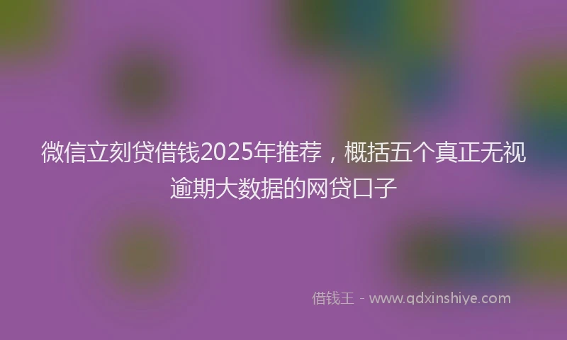 微信立刻贷借钱2025年推荐，概括五个真正无视逾期大数据的网贷口子