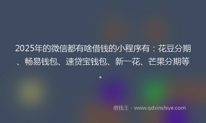 2025年的微信都有啥借钱的小程序有：花豆分期、畅易钱包、速贷宝钱包、新一花、芒果分期等。