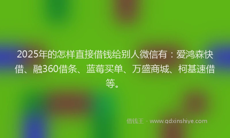 2025年的怎样直接借钱给别人微信有：爱鸿森快借、融360借条、蓝莓买单、万盛商城、柯基速借等。
