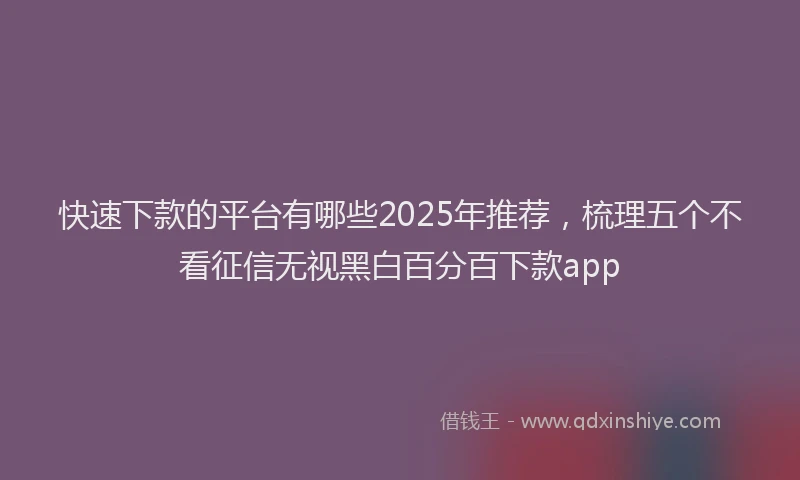 快速下款的平台有哪些2025年推荐，梳理五个不看征信无视黑白百分百下款app