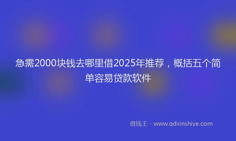急需2000块钱去哪里借2025年推荐，概括五个简单容易贷款软件