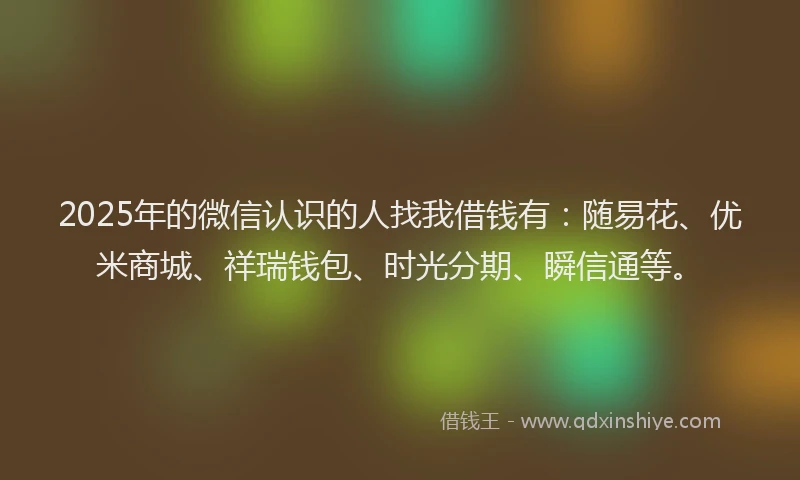 2025年的微信认识的人找我借钱有：随易花、优米商城、祥瑞钱包、时光分期、瞬信通等。