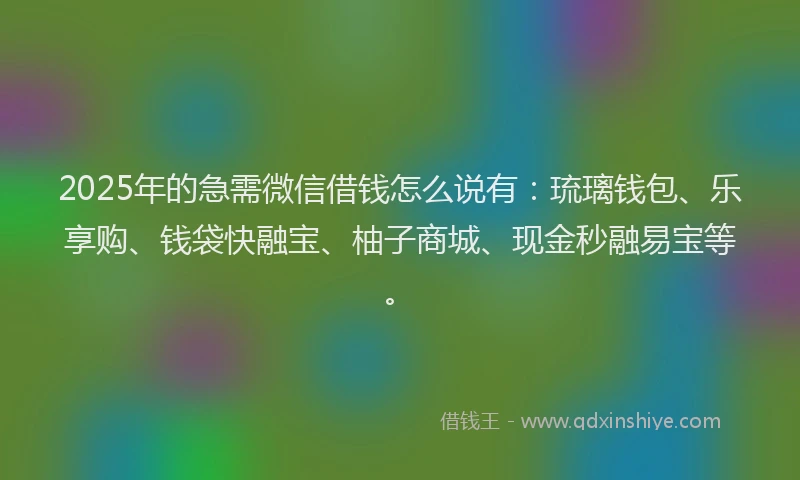 2025年的急需微信借钱怎么说有:琉璃钱包、乐享购、钱袋快融宝、柚子商城、现金秒融易宝等。