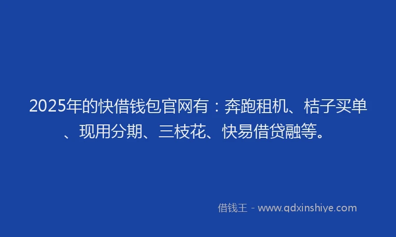 2025年的快借钱包官网有：奔跑租机、桔子买单、现用分期、三枝花、快易借贷融等。