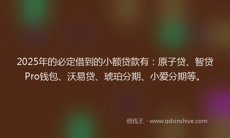 2025年的必定借到的小额贷款有：原子贷、智贷Pro钱包、沃易贷、琥珀分期、小爱分期等。