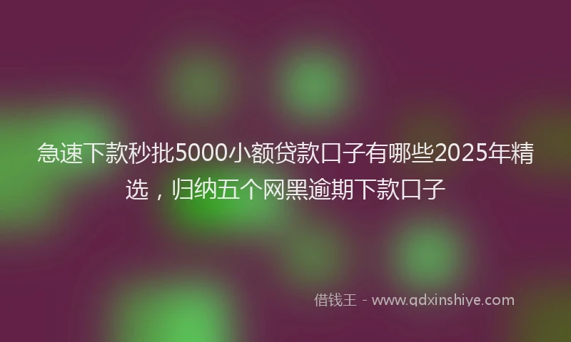 急速下款秒批5000小额贷款口子有哪些2025年精选，归纳五个网黑逾期下款口子