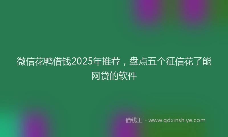 微信花鸭借钱2025年推荐，盘点五个征信花了能网贷的软件