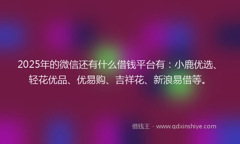 2025年的微信还有什么借钱平台有：小鹿优选、轻花优品、优易购、吉祥花、新浪易借等。