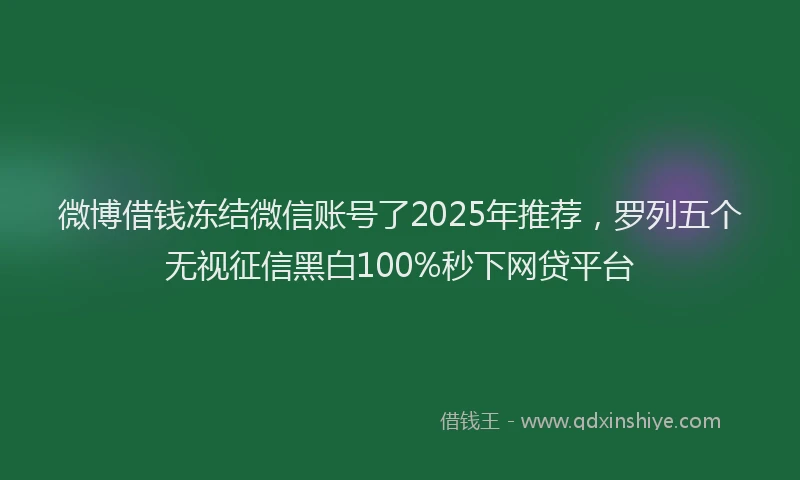 微博借钱冻结微信账号了2025年推荐，罗列五个无视征信黑白100%秒下网贷平台