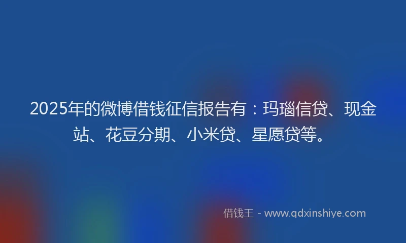 2025年的微博借钱征信报告有：玛瑙信贷、现金站、花豆分期、小米贷、星愿贷等。