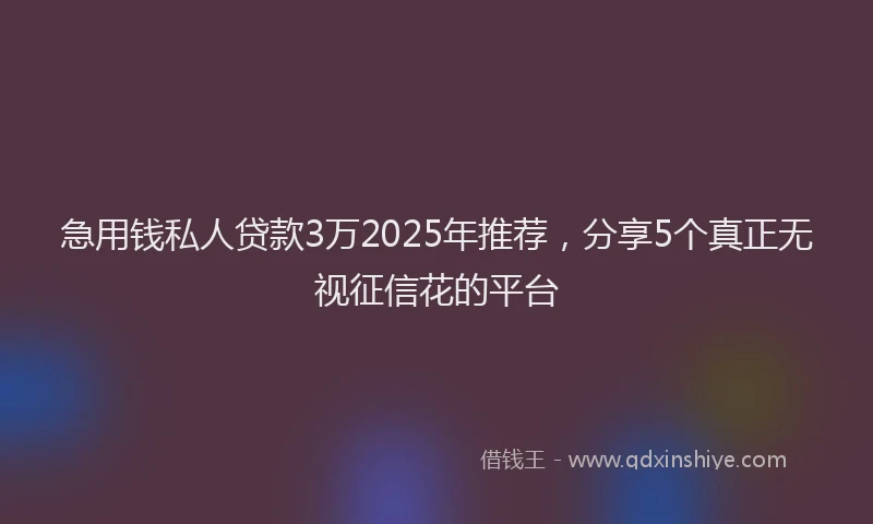 急用钱私人贷款3万2025年推荐，分享5个真正无视征信花的平台