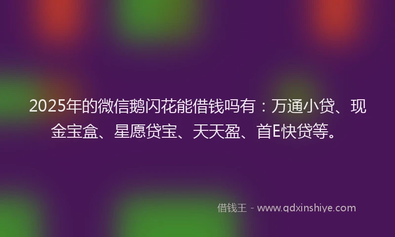 2025年的微信鹅闪花能借钱吗有：万通小贷、现金宝盒、星愿贷宝、天天盈、首E快贷等。