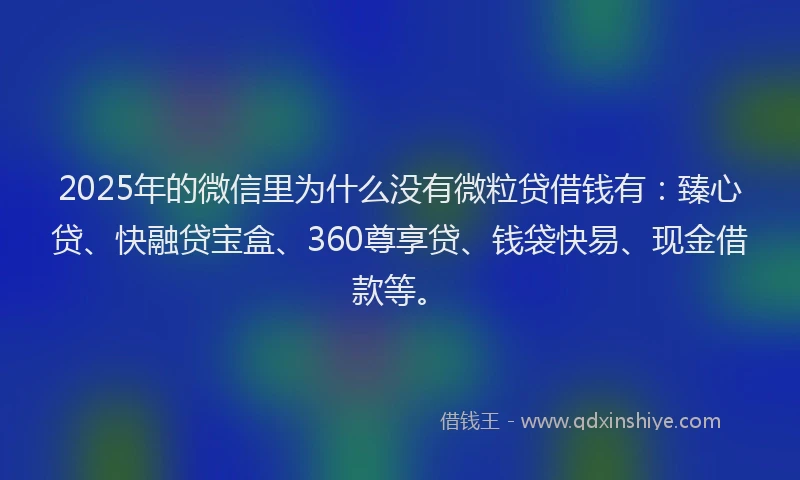 2025年的微信里为什么没有微粒贷借钱有：臻心贷、快融贷宝盒、360尊享贷、钱袋快易、现金借款等。