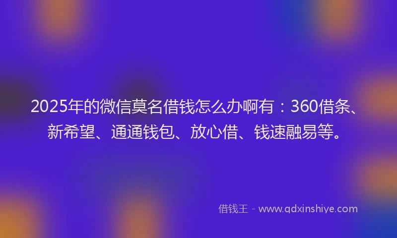 2025年的微信莫名借钱怎么办啊有：360借条、新希望、通通钱包、放心借、钱速融易等。