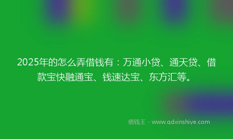 2025年的怎么弄借钱有：万通小贷、通天贷、借款宝快融通宝、钱速达宝、东方汇等。