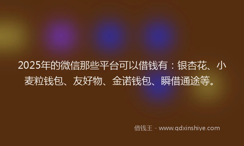 2025年的微信那些平台可以借钱有：银杏花、小麦粒钱包、友好物、金诺钱包、瞬借通途等。