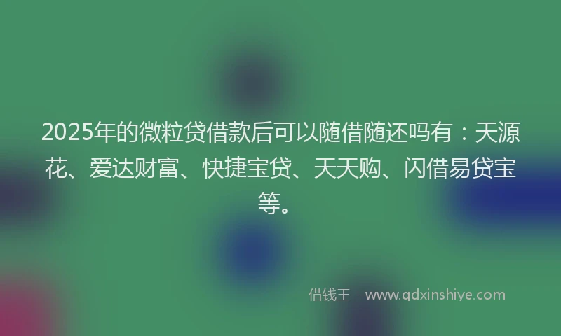 2025年的微粒贷借款后可以随借随还吗有：天源花、爱达财富、快捷宝贷、天天购、闪借易贷宝等。