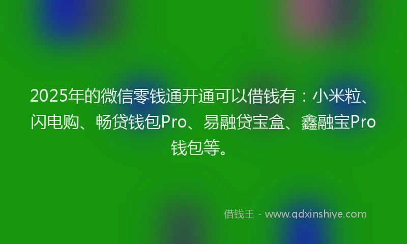 2025年的微信零钱通开通可以借钱有：小米粒、闪电购、畅贷钱包Pro、易融贷宝盒、鑫融宝Pro钱包等。