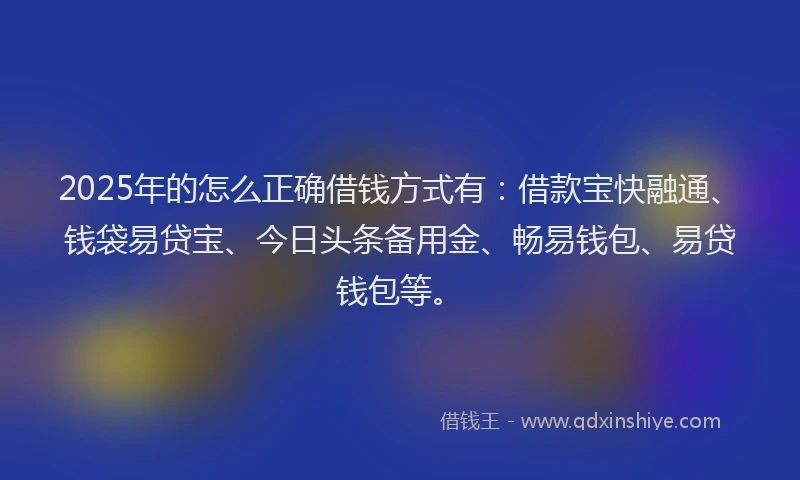 2025年的怎么正确借钱方式有：借款宝快融通、钱袋易贷宝、今日头条备用金、畅易钱包、易贷钱包等。