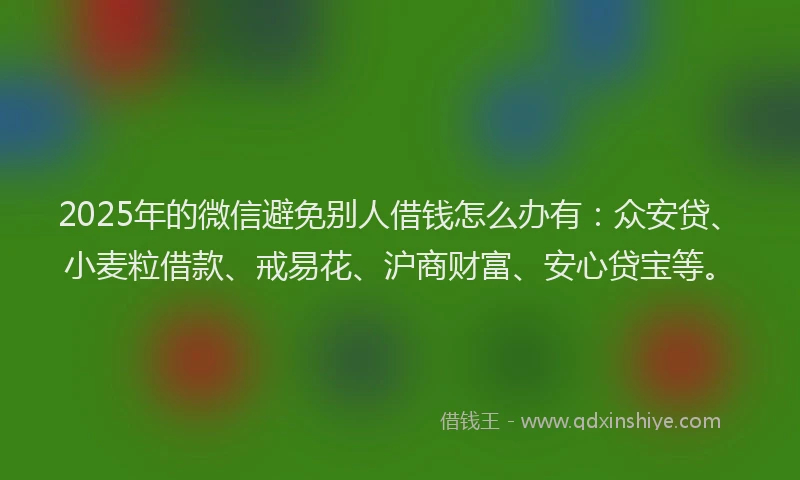 2025年的微信避免别人借钱怎么办有：众安贷、小麦粒借款、戒易花、沪商财富、安心贷宝等。