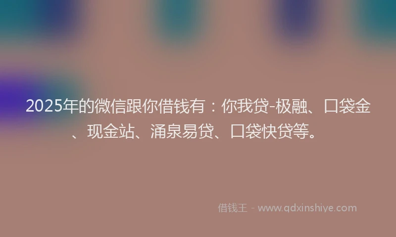 2025年的微信跟你借钱有：你我贷-极融、口袋金、现金站、涌泉易贷、口袋快贷等。