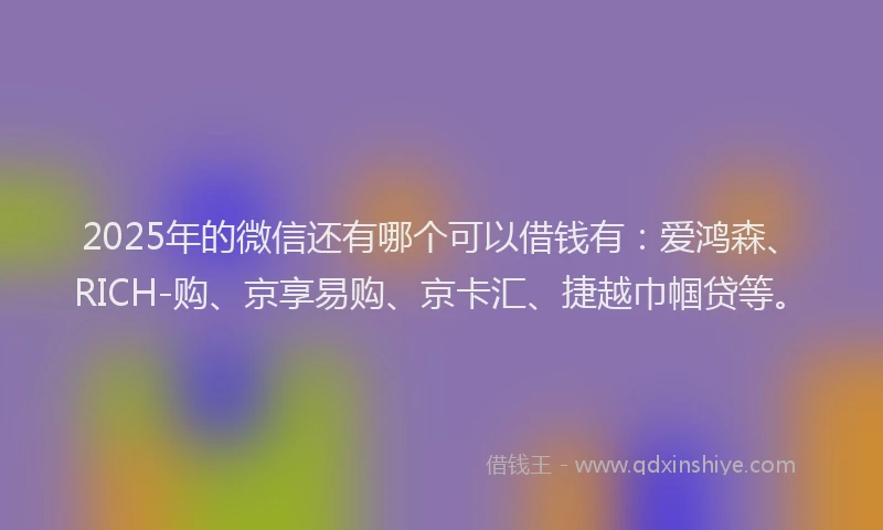 2025年的微信还有哪个可以借钱有：爱鸿森、RICH-购、京享易购、京卡汇、捷越巾帼贷等。
