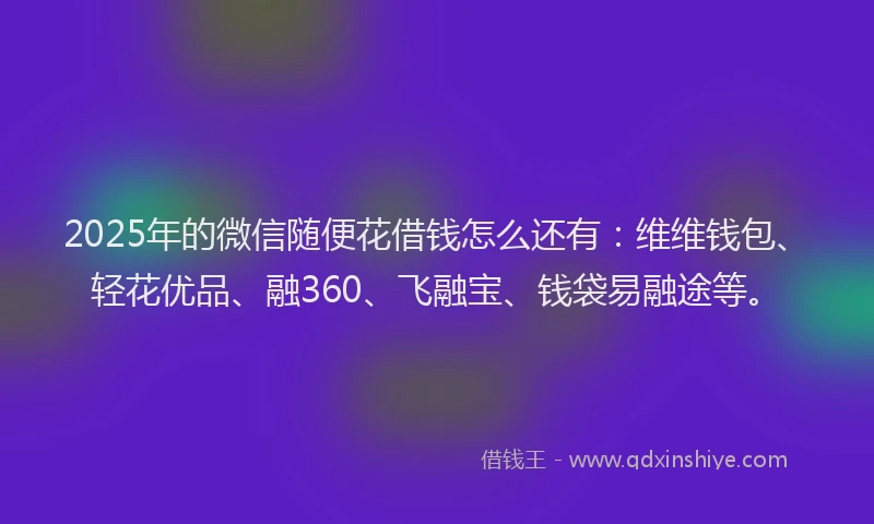 2025年的微信随便花借钱怎么还有：维维钱包、轻花优品、融360、飞融宝、钱袋易融途等。