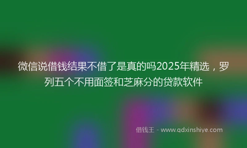 微信说借钱结果不借了是真的吗2025年精选，罗列五个不用面签和芝麻分的贷款软件