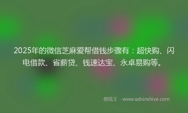 2025年的微信芝麻爱帮借钱步骤有：超快购、闪电借款、省薪贷、钱速达宝、永卓易购等。