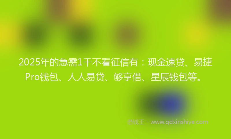 2025年的急需1千不看征信有:现金速贷、易捷Pro钱包、人人易贷、够享借、星辰钱包等。