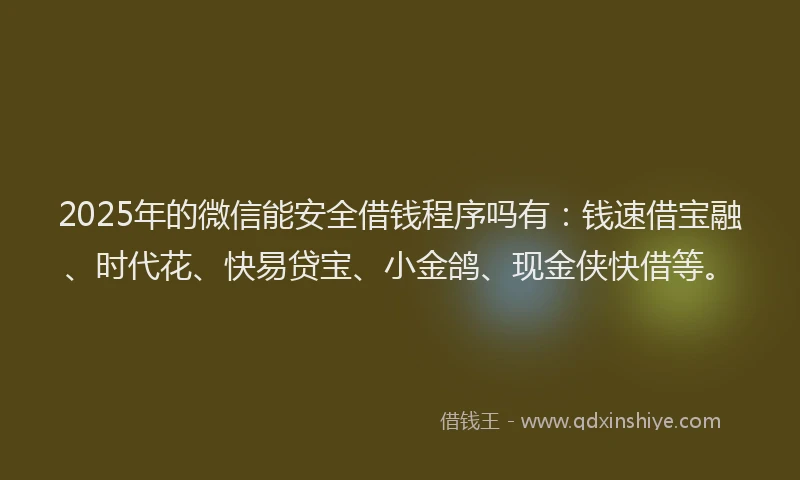 2025年的微信能安全借钱程序吗有：钱速借宝融、时代花、快易贷宝、小金鸽、现金侠快借等。