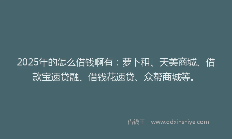 2025年的怎么借钱啊有：萝卜租、天美商城、借款宝速贷融、借钱花速贷、众帮商城等。