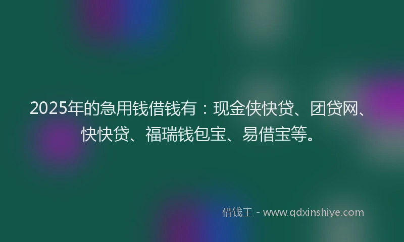 2025年的急用钱借钱有：现金侠快贷、团贷网、快快贷、福瑞钱包宝、易借宝等。
