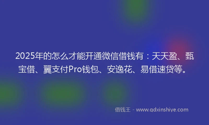 2025年的怎么才能开通微信借钱有：天天盈、甄宝借、翼支付Pro钱包、安逸花、易借速贷等。