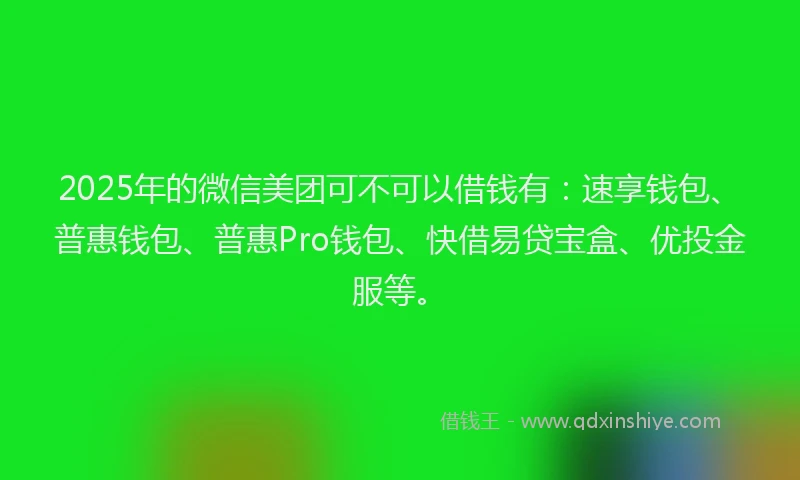 2025年的微信美团可不可以借钱有：速享钱包、普惠钱包、普惠Pro钱包、快借易贷宝盒、优投金服等。